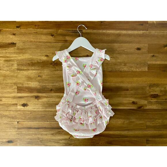 SweetHoney Pink Petal Knit Floral Sleeveless Ruffle Romper One Piece Preppy 4T - Picture 4 of 7